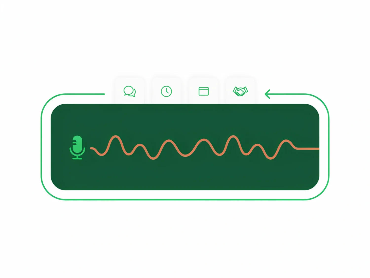 A practice voice interview: a spoken waveform into a microphone, four interview round types, and a replay loop for rehearsal.